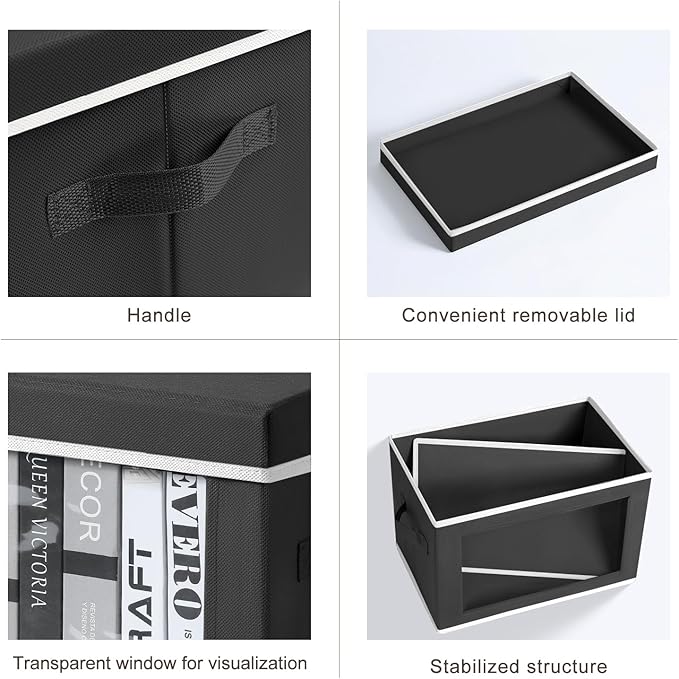 Homsorout Storage Boxes with Lids - 5 Pack Foldable Clear Window Storage Bins, Large Decorative Storage Bins with Handles, St