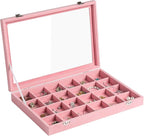 Frebeauty Velvet Jewelry Tray,24 Grid Jewelry Organizer with Clear Lid,Earring Holder Organizer with Clasp,Drawer Insert Ring