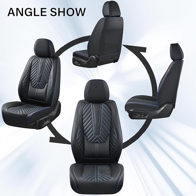 Coverado Front Seat Covers, Waterproof Leather Car Seat Protector, Universal Fit for Most Cars (Black&Blue)