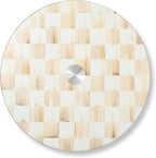 MACKENZIE-CHILDS Glass Lazy Susan, Round Rotating Serving Board, Brown-and-White Mocha Check