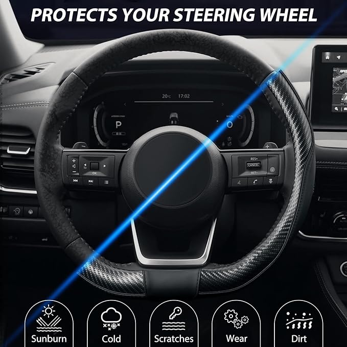 SEG Direct Flat Bottom Steering Wheel Cover, D Shaped Car Wheel Cover 14-14 1/4 in. (35.5-36 cm), for Tesla Model 3 / Y, for 