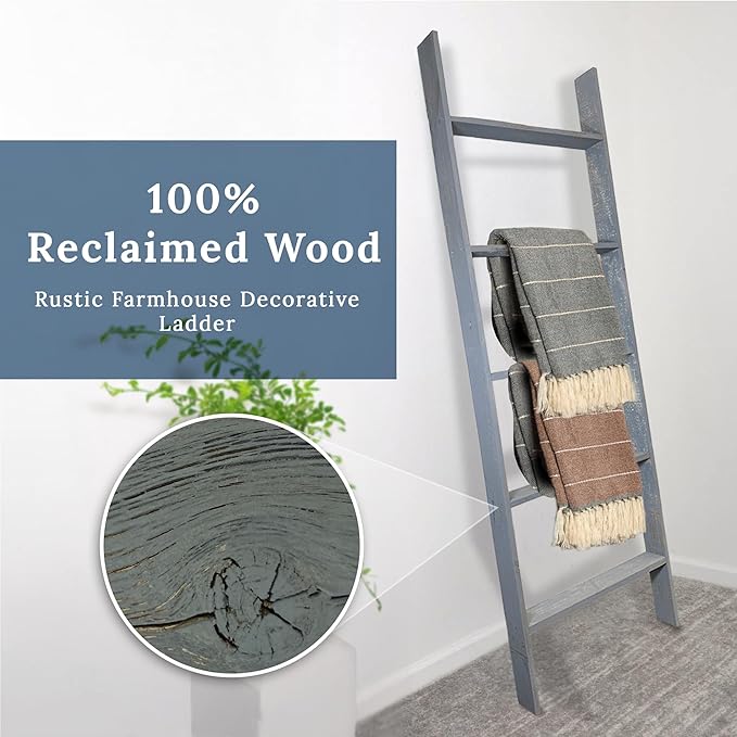 BARNWOODUSA Throw Blanket Ladder – Fully Assembled Reclaimed Wood – Rustic Decorative Ladder for Towels, Quilts, & More – Per