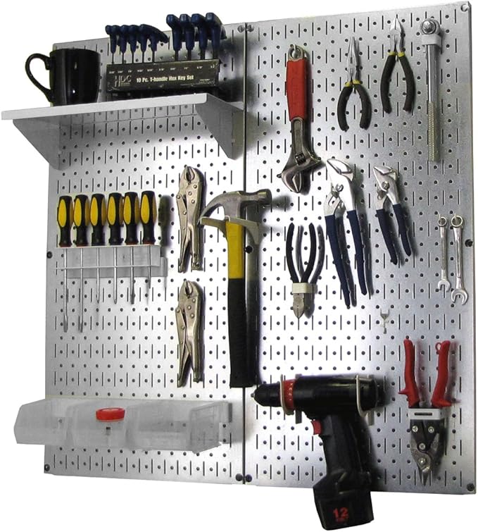 Wall Control Metal Pegboard Organizer Utility Tool Storage and Garage Pegboard Organizer Kit with Metallic Tool Board and Whi