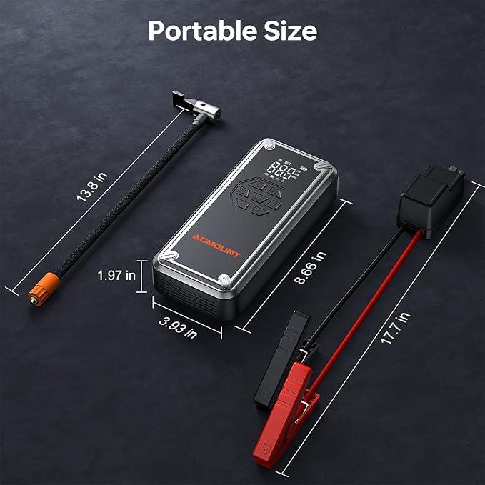 Acmount W160 Jump Starter with Air Compressor, 5000A Portable Car Jump Starter 150PSI Tire Inflator/Air Pump, 12V Battery(Up