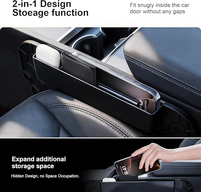 2-in-1 Car Steering Wheel Desk Tray & Car Seat Gap Filler Organizer - Silicone Look Table for Laptop, Eating Food, Writing -