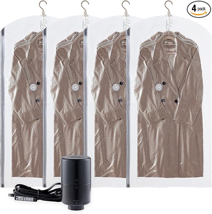 TAILI Hanging Vacuum Storage Bags with Electric Pump, Vacuum Seal Bags for Clothing Travel, Space Saver Closet Organizer for 