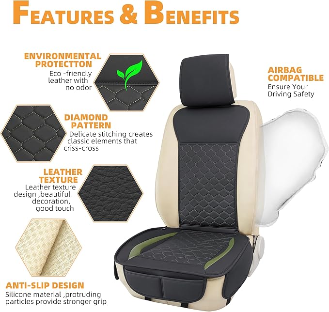 Elantrip 2PCs Front Car Seat Covers Leather Car Seat Protector Universal fit for Most Cars SUVs and Trucks Water Proof Seat P