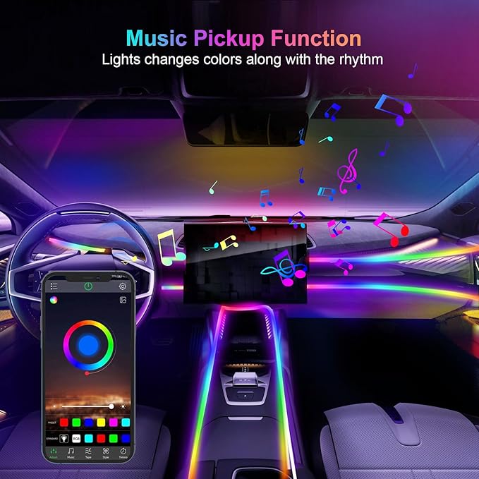 Acrylic 6 in 1 Car LED Lights Interior, RGB Ambient Lighting Car with 584 LEDs, 16 Million Colors, APP & Remote Control, Music Sync Interior Ca r Lights for Women Men