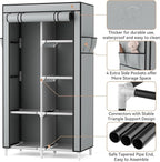 ROJASOP Portable Closet Wardrobe Closet for Hanging Clothes with 6 Storage Shelves, 1 Hanging Rod and 4 Pockets, Clothes Orga