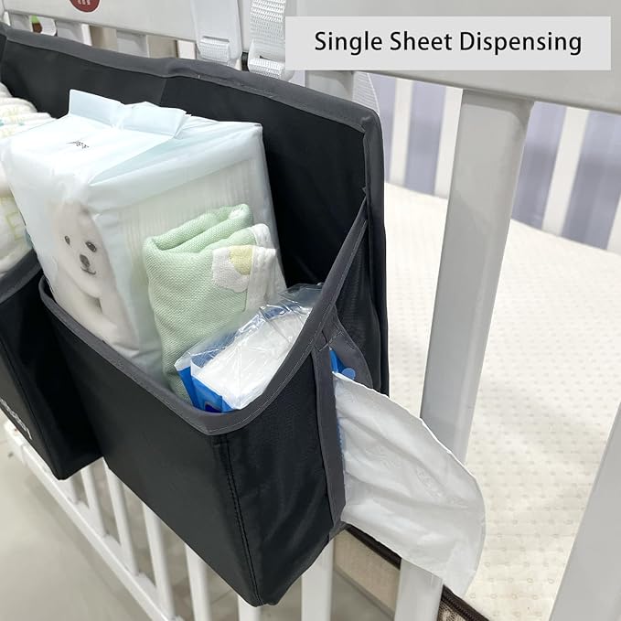 Hanging Baby Diaper Caddy, Single Sheet Dispensing Caddy Organizer Holder For Baby Crib, Nursery Organization Diaper Stacker 