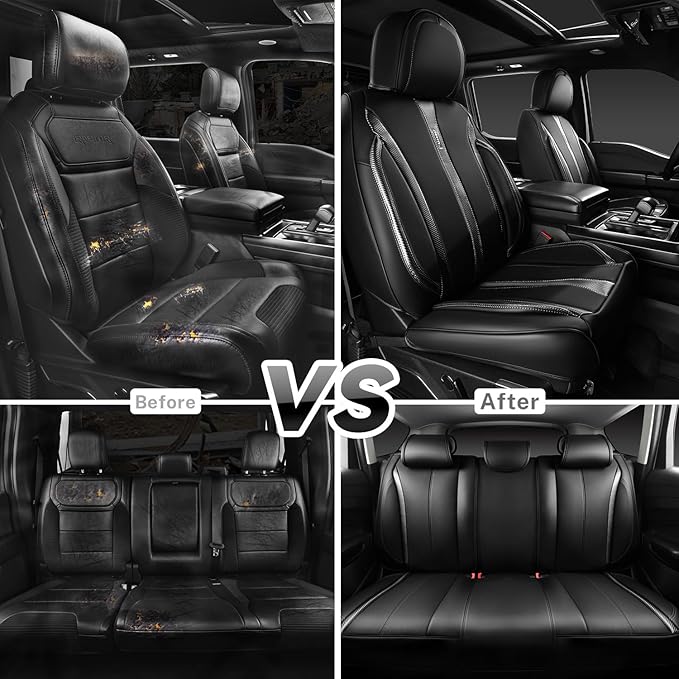 CAR PASS Nappa Leather Car Seat Covers Cushioned, Waterproof Leatherette Seat Covers Anti-Slip 5 Seats, Universal for Cars,SU