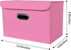 Linen Fabric Foldable Collapsible Storage Cube Bin Organizer Basket Fabric Storage Bins with Lid, Leather Handles, Removable 