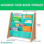 Humble Crew 4-Tier Kids Bookshelf, Natural Wood/Seafoam Green - Premium Book Shelf for Kids Rooms with Four Deep Pockets - To