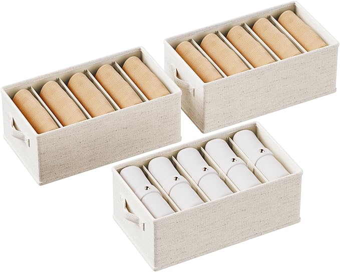 3 Pack Large Wardrobe Clothes Organizer and Storage, Fabric Sweater Organizer for Closet with Handles 5 Grids Foldable Drawer
