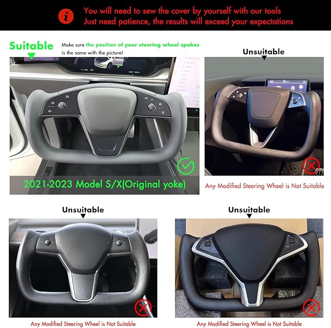 MEWANT Hand Stitched Tesla Model S Yoke Steering Wheel Cover Wrap for Tesla Model S 2021-2023 / Model X 2021-2023 Tesla Yoke Steering Wheel Accessories