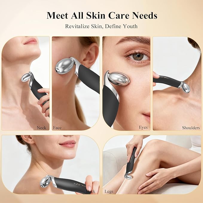 3-in-1 Ice Roller for Face & Eyes – Cooling Facial Roller, Pore Cleansing Tool with 2 Silicone Brushes, Stainless Steel Roller for Puffiness & Pores (Black)