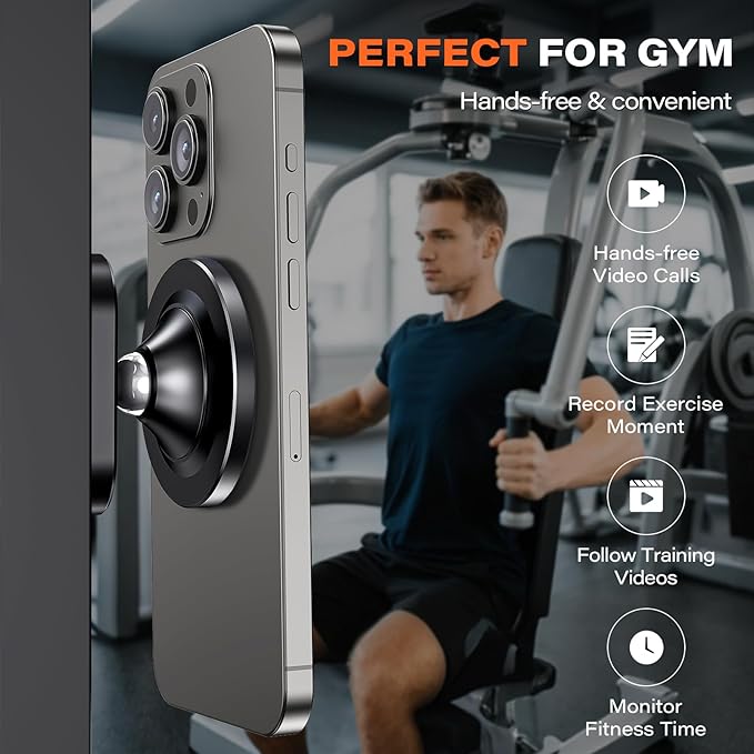 A2C All-Metal Gym Magnetic Phone Holder, High-End Workout Gift for Men Women [Strongest Dual Magnet] Attach to Iron Metal Portable Integrated Gym Phone Mount for iPhone 17 16 15 14 13 12 Series(Black)