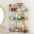 SUNZOS Corner Bathroom Counter Organizer, 3-Tier Countertop Perfume Tray Organizer with Makeup Brush Holder, Vanity Makeup Co