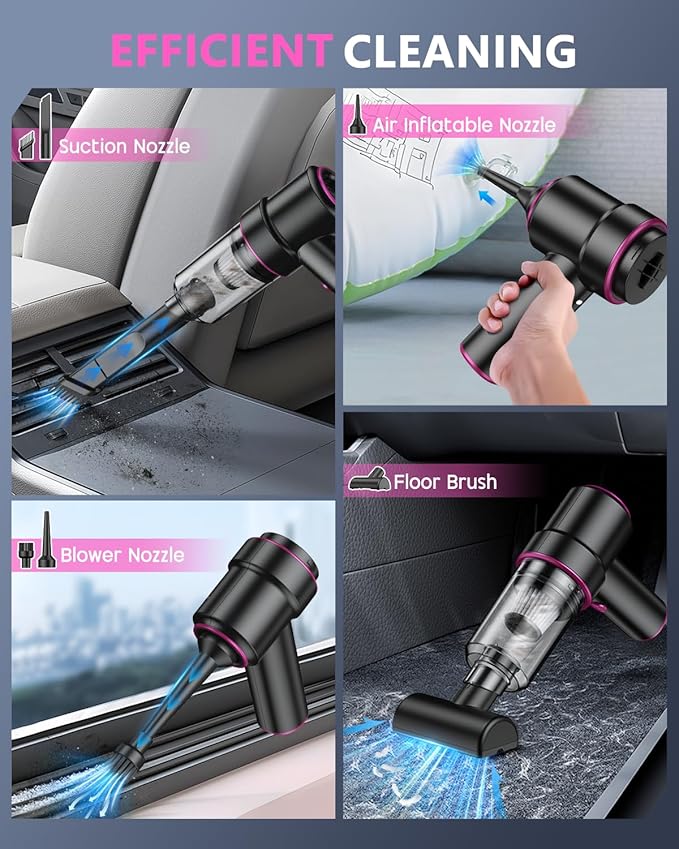 CODN Handheld Car Vacuum Portable Cordless 12000PA, 2 in 1 Handheld Vacuum Cleaner and Air Duster with Multi-Nozzles and LED 