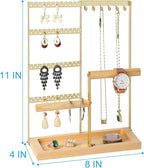 Jewelry Organizer Stand, Jewelry Holder, Lengnoy 4 Tier Earring Holder with 48 Holes and 6 Hooks Necklace Organizer Wood Box 
