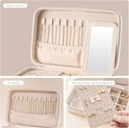 Lolalet Travel Jewelry Case for Women Girls, Travel Jewelry Organizer Box with Mirror & Clear Storage Bag, Small Portable Ear