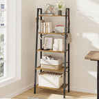 Hzuaneri Ladder Shelf, Bookshelf Bookcase, Freestanding Corner Storage Shelve with 2 Hooks for Home Office, Living Room, Kitc