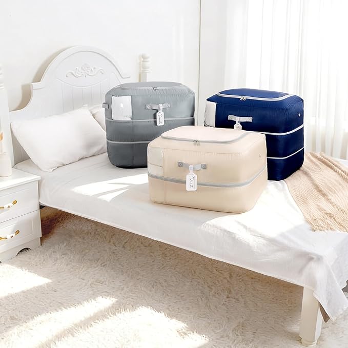Comforter Storage Bag - 110L Large Capacity Blanket Storage Bags Ultra Space Saving Self Compression Organizer, Washable Comp