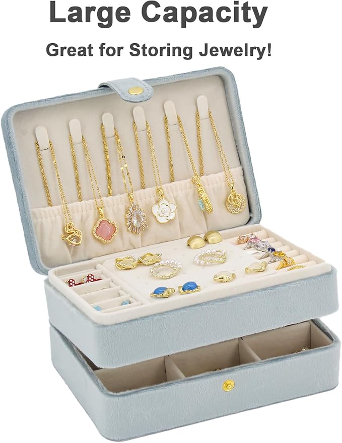 KOOAAICCHI Small Jewelry Box, Travel Jewelry Organizer, Portable Jewelry boxes for Women Girls Gift, Double Layers PU Leather