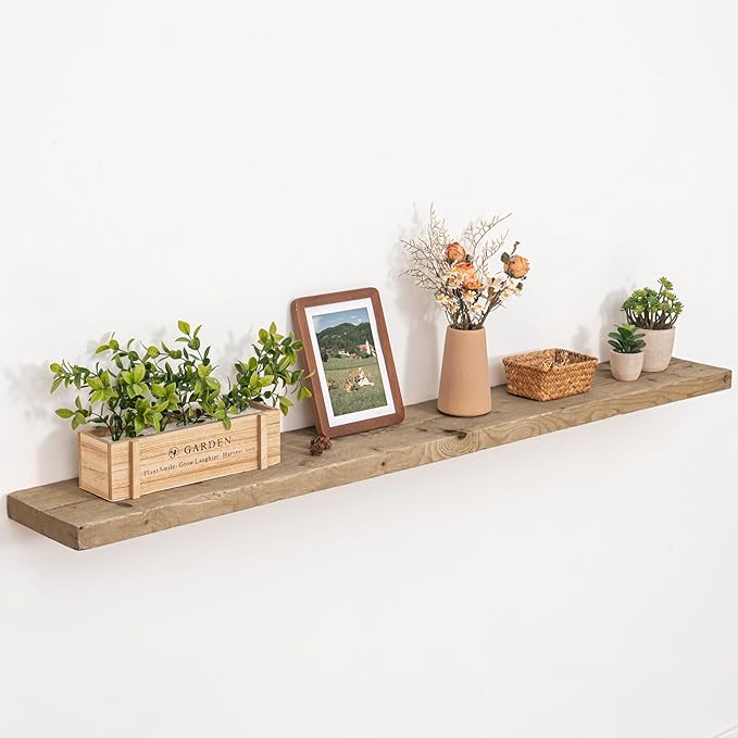 Solid Wood Floating Shelves, 8" Deep Rustic Reclaimed Barnwood Wall Hanging Floating Shelf with Invisible Heavy-Duty Metal Br