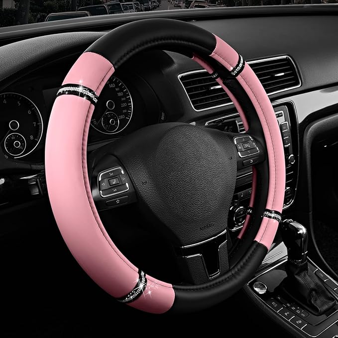 Road Comfort Leather Steering Wheel Cover – Premium Anti-Slip Car Steering Wheel Grip Cover – Universal Fit for 14.5”–15.5” C