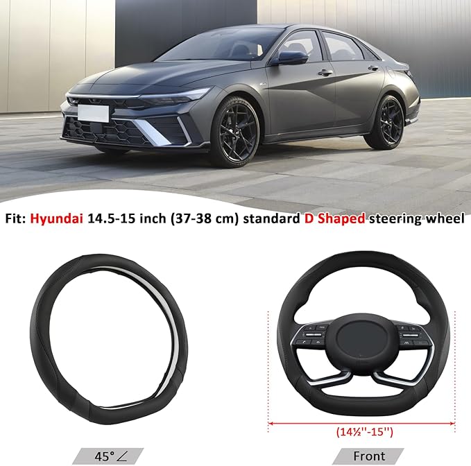 West Llama Flat Bottom Car Steering Wheel Cover for Hyundai,D Shaped Steering Wheel Cover for Tucson,Sonata,Elantra,Santa Fe,
