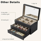 Meangood Jewelry Box Organizer for Women, 3 Layer Large Jewelry Storage Case, Rustic Wooden Jewelry Box with Mirror & Ring Tr