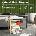3-Tier Small Shoe Rack for Entryway, Stackable | Heavy Duty | Multi-Function, Bamboo Free Standing Shoe Racks for Bedroom Hal