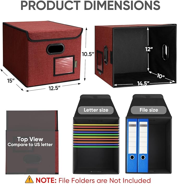 BALEINE File Organizer Box with Lid, Collapsible File Folder Organizer with Plastic Slide, Hanging File Folder Box for Office