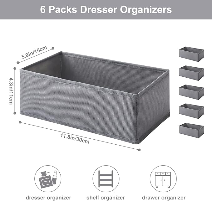 6 Packs Dresser Drawer Organizers for Clothing,Woven-Fabric Baby Clothes Organizer and storage in Bedroom-Closet & Drawer Org