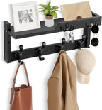 dreampossible Coat Rack Wall Mount with Shelf, Coat Hanger Wall Mount with Key Hooks and Mail Holder, Wood Entryway Floating 