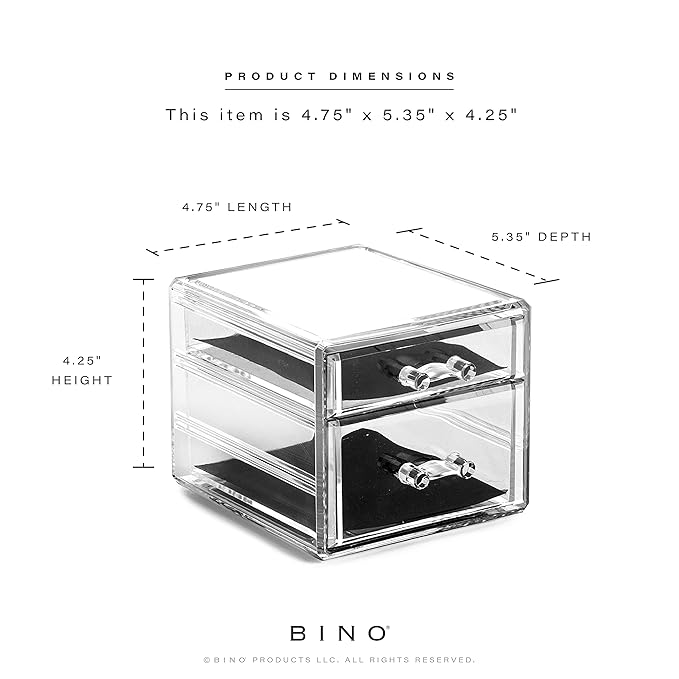 BINO THE MANHATTAN SERIES Acrylic Makeup Drawer Organizer- 2 Drawer Small | Clear Beauty Organizers and Storage| Cosmetic & M