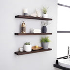 PHPH 24 Inch Wood Floating Shelves for Wall, Wooden Wall Shelves for Bedroom, Set of 4 Brown