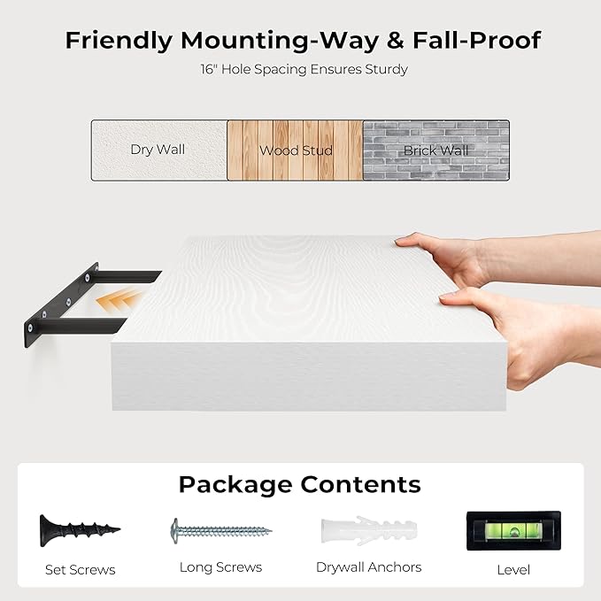 Fun Memories 72 Inch Floating Shelves for Wall, Fireplace Mantel Shelf with Invisible Heavy Duty Bracket, 8 Inch Deep Storage