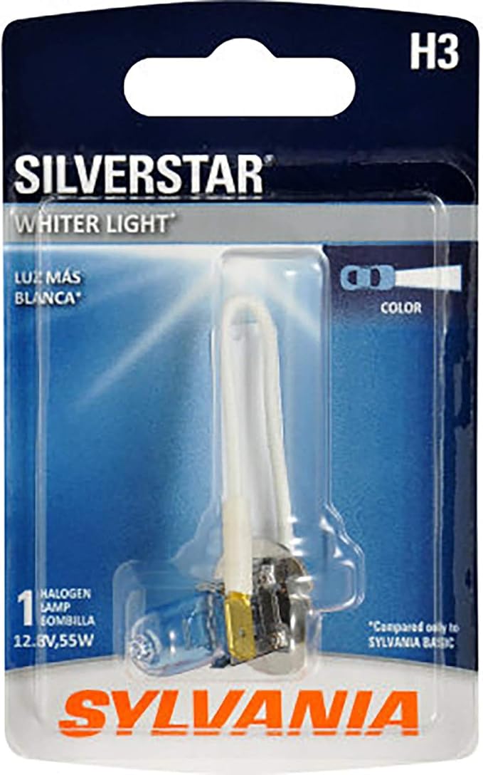 SYLVANIA - H3 SilverStar Fog Light Bulb - High Performance Halogen Headlight Bulb, Brighter Downroad with Whiter Light (Conta