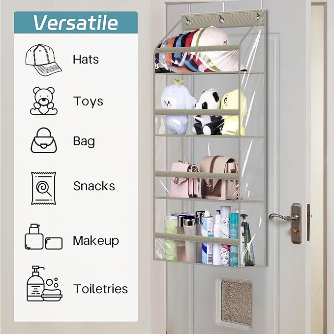 AOODA Clear Over the Door Hat Racks for Baseball Caps, Hold 48 Caps Hat Storage Organizer for Closet Wall, Deep Pockets Hangi