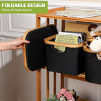 Hushee 4 Pcs Collapsible Storage Basket with Bamboo Handles 15"x10.3"x7.9" Foldable Fabric Storage Bins for Organizing Shelve