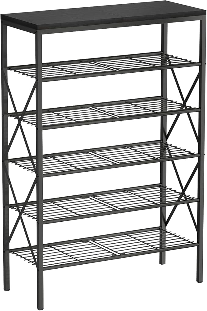 6 Tiers Shoe Rack, Large Capacity Shoe Rack Holds 32 Pairs of Shoes, Durable and Stable, Adjustable Metal Shelf Stackable Sho