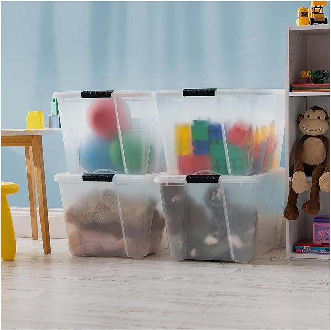 IRIS USA 54 Qt Stackable Plastic Storage Bins with Lids, 8 Pack - BPA-Free, Made in USA - See-Through Organizing Solution, La