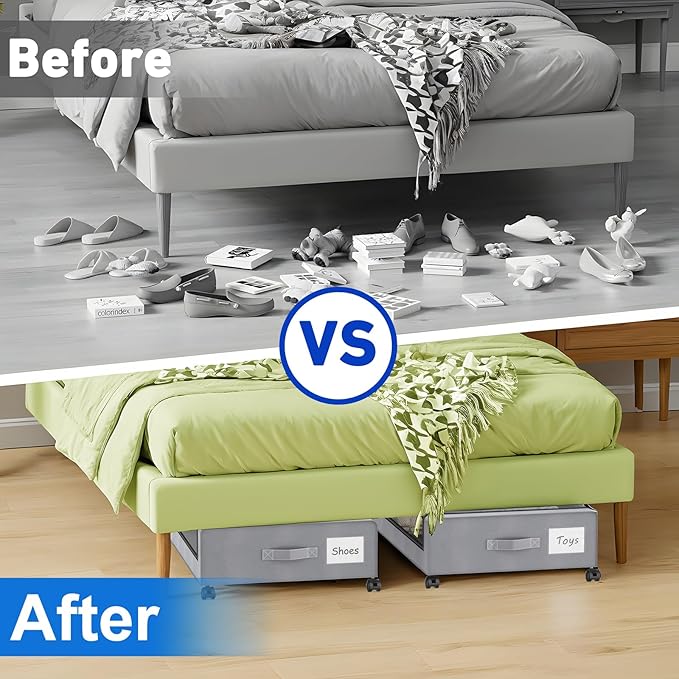 Beborxue Under Bed Storage with Wheels, 4-Pack Underbed Storage Containers with Clear Lids, XXL 60L Under the Bed Storage Org