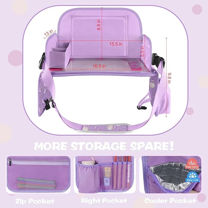 MENZOKE Kids Travel Tray for Toddler Car Seat, Toddler Gift for Girl Activities with Dry Erase Board & iPad Holder Stand, Roa