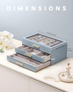 Lolalet Jewelry Box Organizer, 3-Layer Jewelry Organizers and Storage Case with Glass Lid, Ring Earring Bracelet Necklace Hol