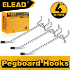 ELEAD 55-Piece 4 Inch Pegboard Hooks, Heavy Duty Peg Board Organizer Accessories, Peg Board Tool Hangers Fit for 1/4" and 1/8
