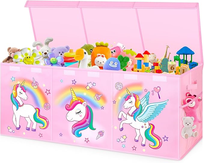 Mabahoo Extra Large Toy Chest, Collapsible Sturdy Toy Storage Organizer with Lids, 40"X14"X16" Large Kids Toybox Storage Bins