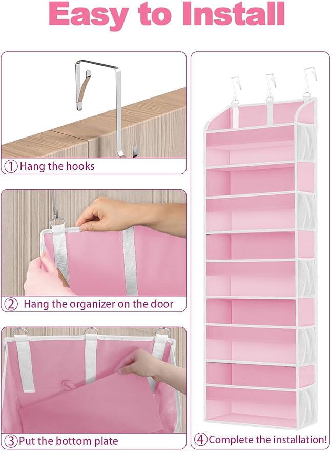 TAHAVICE 2 Pack Over The Door Storage Organizer with 5 Pockets 10 Mesh Pockets, 44 lbs Weight Capacity Door Hanging Organizer